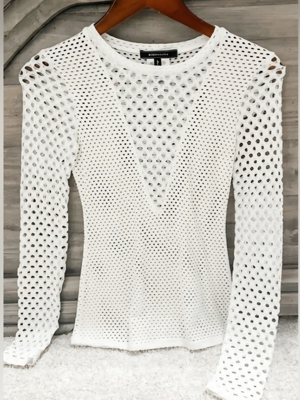 BCBGMaxAzria White Open-Weave Long Sleeve Top